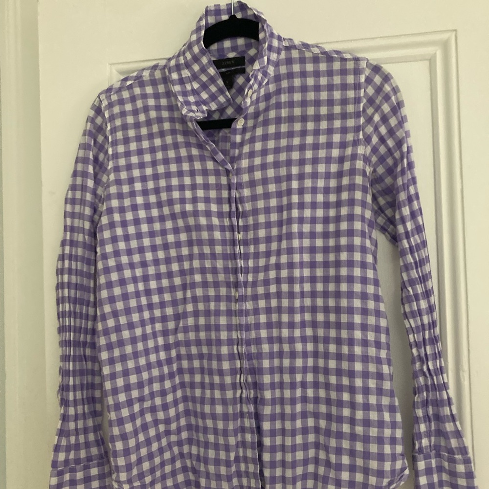 J. Crew Crinkle Gingham Button Down, Lavender, 2